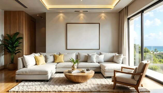 Artistic beachy living room with light colors and natural textures