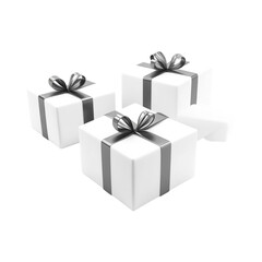 Three white gifts with silver ribbons elegant presents