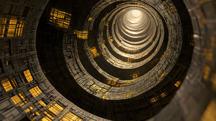 Obraz premium A surreal futuristic cosmic portal where space-time warps and twists, creating a mesmerizing pattern of light and energy with no humans present, symbolizing the bending of time 