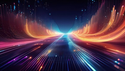 Fototapeta premium Dynamic background with a flowing data stream through a digital network.