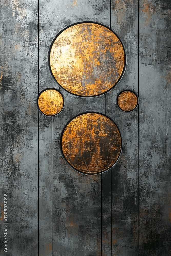 Aufkleber artistic circular patterns on weathered metal background abstract design modern art industrial setti