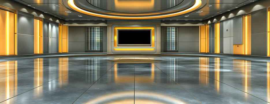 Modern studio backdrop; screen, reflection