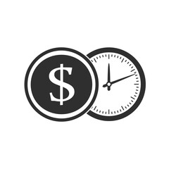 Fast money illustration in flat style. Quick credit, Business and finance concept. Time is money, clock with coin icon. Easy loan, instant payment, fast cash growth, financial services.