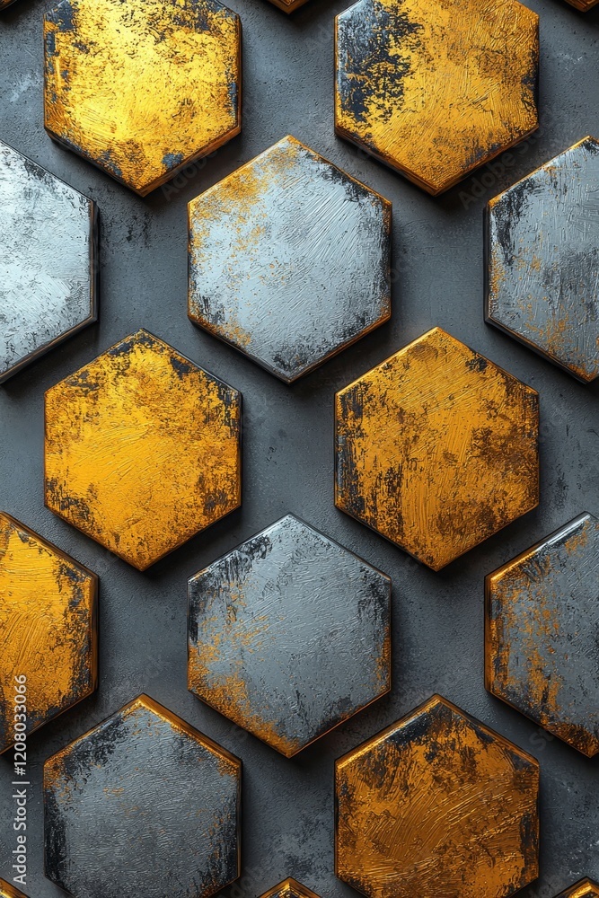 Poster artistic hexagonal patterns textured surface digital art modern design close-up creative inspiration