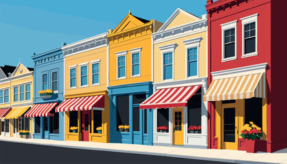 Obraz premium Charming Small Town Street with Colorful Storefronts