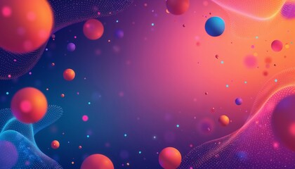 Abstract colorful background with floating spheres and dynamic shapes for modern designs, copy space