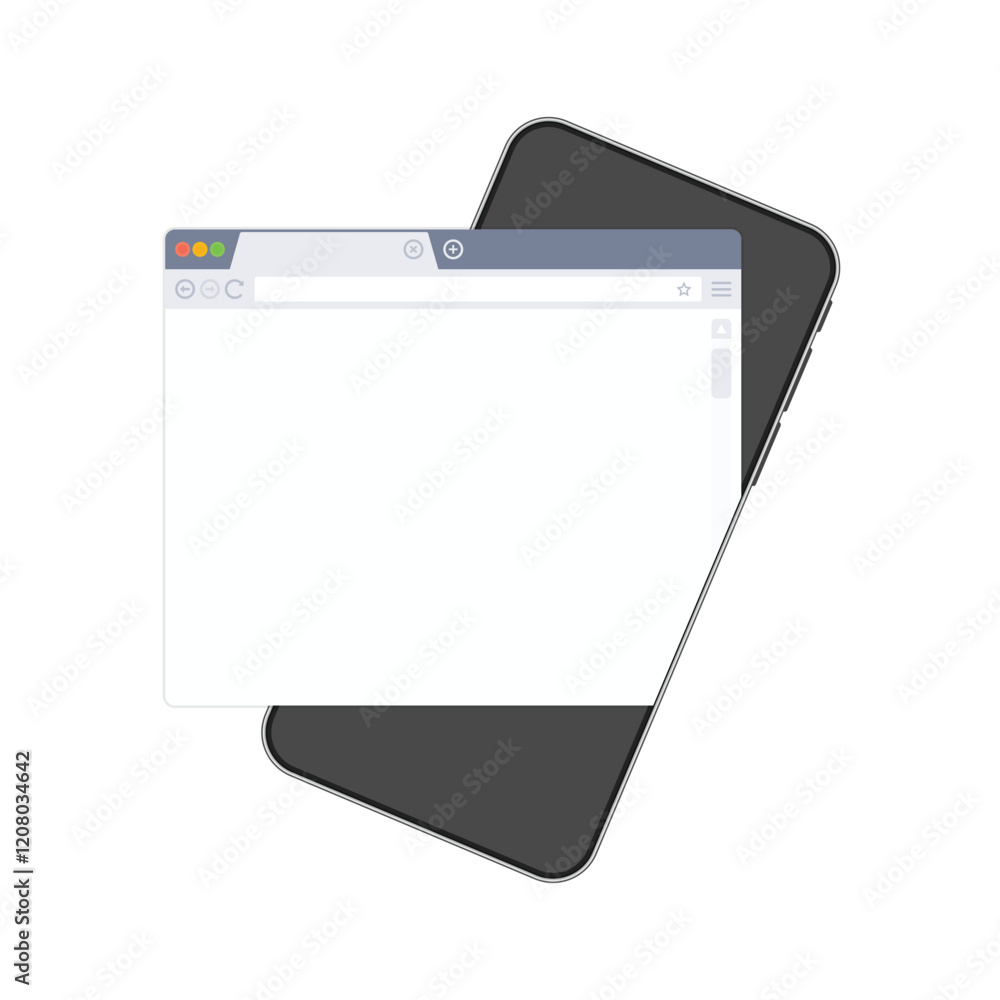 Poster smart phone mockup with blank web browser window. realistic black mobile phone with empty browser on
