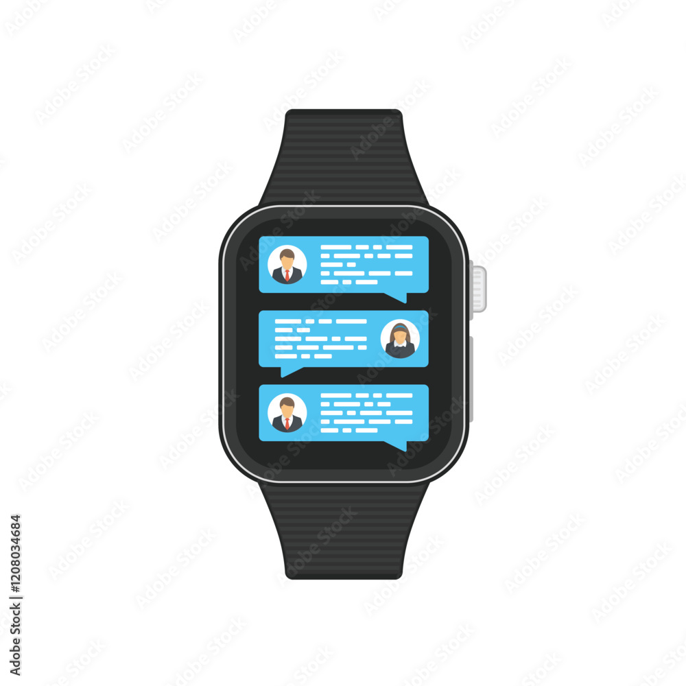 Aufkleber smart watch with bubbles message on screen. chatting with chatbot on digital watches. communication 
