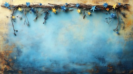 Blue and Yellow Star Garland on Textured Background