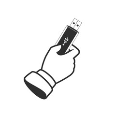 USB flash drive or crypto key in hand businessman. Flat style.