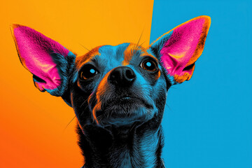 Vibrant Pop Art Chihuahua Portrait: A Colorful Canine in a Neon-Infused World