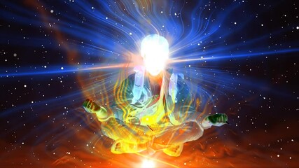 Silhouette of a meditating person with light effects