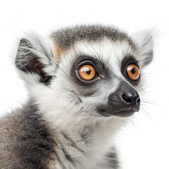 Obraz premium Ring-tailed Lemur Portrait Close-up Composition, White Background, Wildlife Concept, Lemur Eyes, Animal Photography Lemur, Ring-tailed