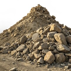 Rock Pile Composition A Conical Mound of Stones,Sand Texture,White Background, geology, landscape geology, landscape
