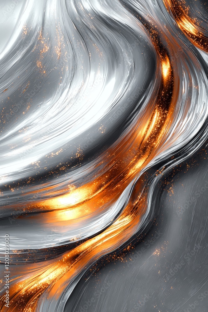 Poster dynamic abstract fluid art digital creation modern design metallic colors artistic representation vi