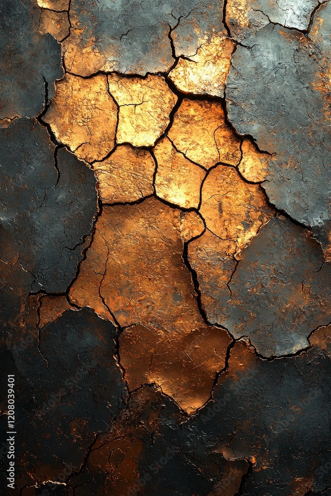 Aufkleber cracked metallic surface abstract art textured background artistic environment close-up view visual 