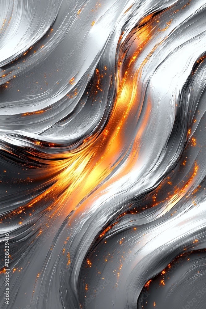Aufkleber dynamic abstract artwork featuring flowing metallic textures and fiery highlights in modern design e