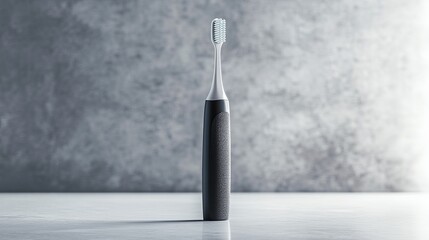 A dental model with a toothbrush on a light background, area for text