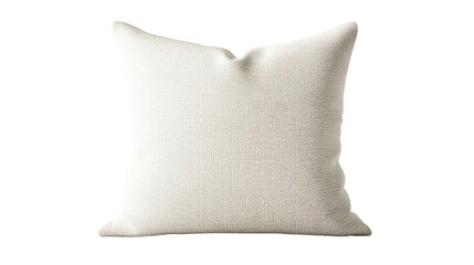 A soft, neutral throw pillow on display. isolated on transparent background.	