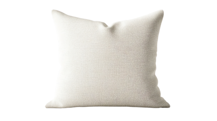 A soft, neutral throw pillow on display. isolated on transparent background.	