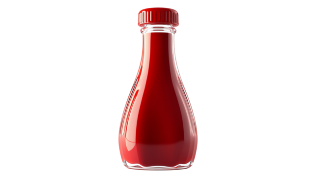 Bottle of red tomato ketchup isolated view. isolated on transparent background.	