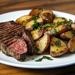 Grilled steak with roasted potato wedges 