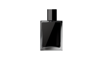 Elegant black perfume bottle design. isolated on transparent background.	