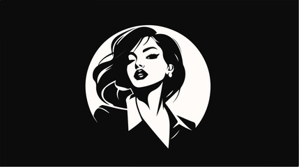 Black and white flat vector illustration of business woman. Office worker. Entrepreneur. Director. Beautiful woman.