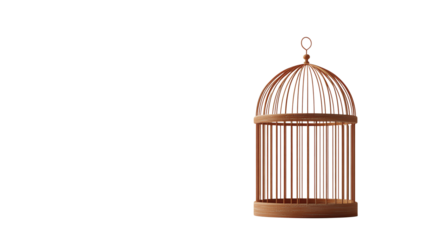Elegant wooden birdcage in soft lighting.  isolated on transparent background.	