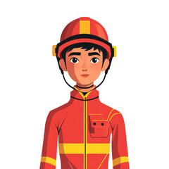 Fototapeta premium Young Firefighter Portrait Wearing Red Uniform and Helmet