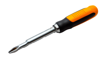 Orange handled screwdriver tool for fixing items. isolated on transparent background.	