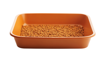 Pet food tray with dry kibble for animals. isolated on transparent background.	