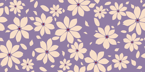 seamless pattern with hand drawn flower and petal for fabric, textiles, clothing, wrapping paper, banner, interior decor, abstract background