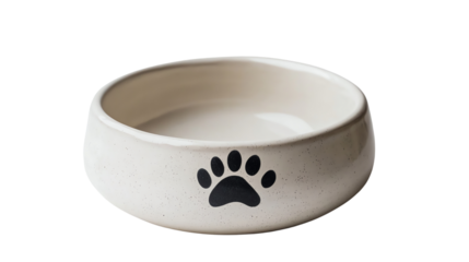 Stylish dog bowl with paw print design. isolated on transparent background.	