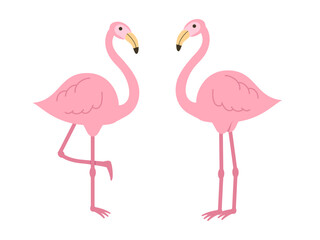 Two cartoon pink flamingos vector illustration isolated on white background