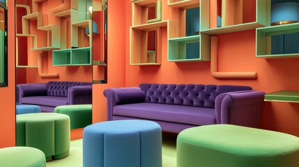 Fototapeta premium A colorful and cozy room with muted salmon walls