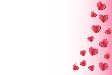 This image features a pink gradient background transitioning from darker pink at the top to white at the bottom, decorated with several floating red hearts with a 3D paper-cut design. The overall them