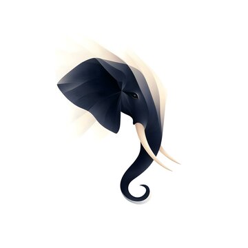 T&ecirc;te d'&eacute;l&eacute;phant noir stylis&eacute;e sur fond blanc pour un logo