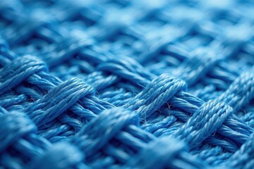 Woven fabric weave with blue and white threads, patterned, fiber