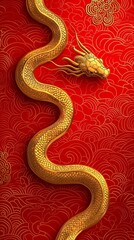 Obraz premium Golden dragon on red background