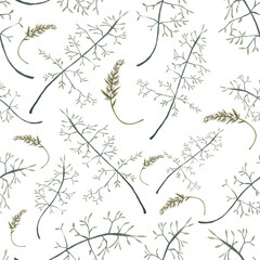 Floral seamless pattern with meadow delicate leaves. Botanical illustrations for scrapbooking, wallpapers, textile, packaging, fashion, background.