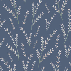 Delicate pnk seamless pattern with delicale petals on blue background. Floral illustrations for scrapbooking, wallpapers, textile, packaging, fashion, background.