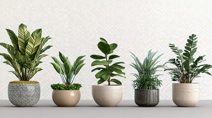 Beautiful Plants in Stylish Ceramic Pots on Minimalist Background