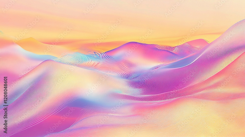 Poster chromatic symphony: abstract rendered image of undulating layers of vibrant fabric, painted in a spe