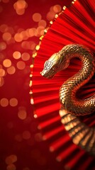 Golden snake on red backdrop