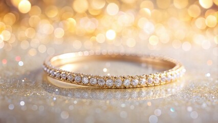 Elegant Gold Bracelet with Sparkling Gemstones on Shimmering Background