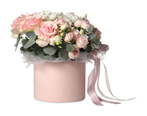 Bouquet of beautiful flowers in box isolated on white