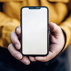 Foreman holding a smartphone with a blank screen for design mockups. -