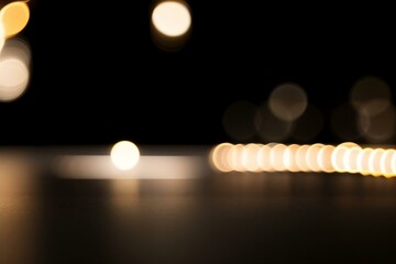 Bokeh of night shot, road, street lights, transportation abstract in city. Beautiful blurry colored lights. Random circular geometry. Horizontal, speed bokeh light background