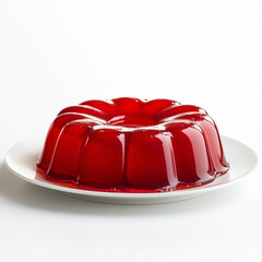 Red gelatin dessert on white background